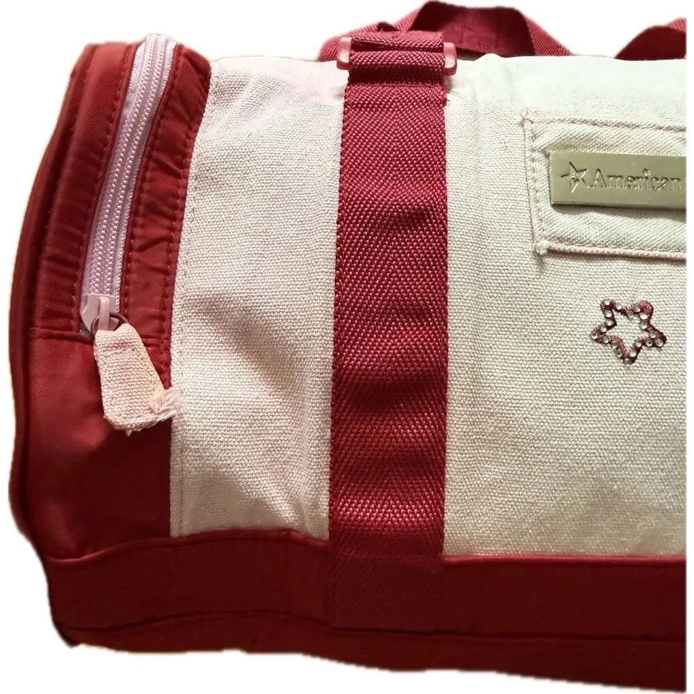 American Girl Duffle Bag - Pink & Red Zipper Closure Buttons Accessory Case